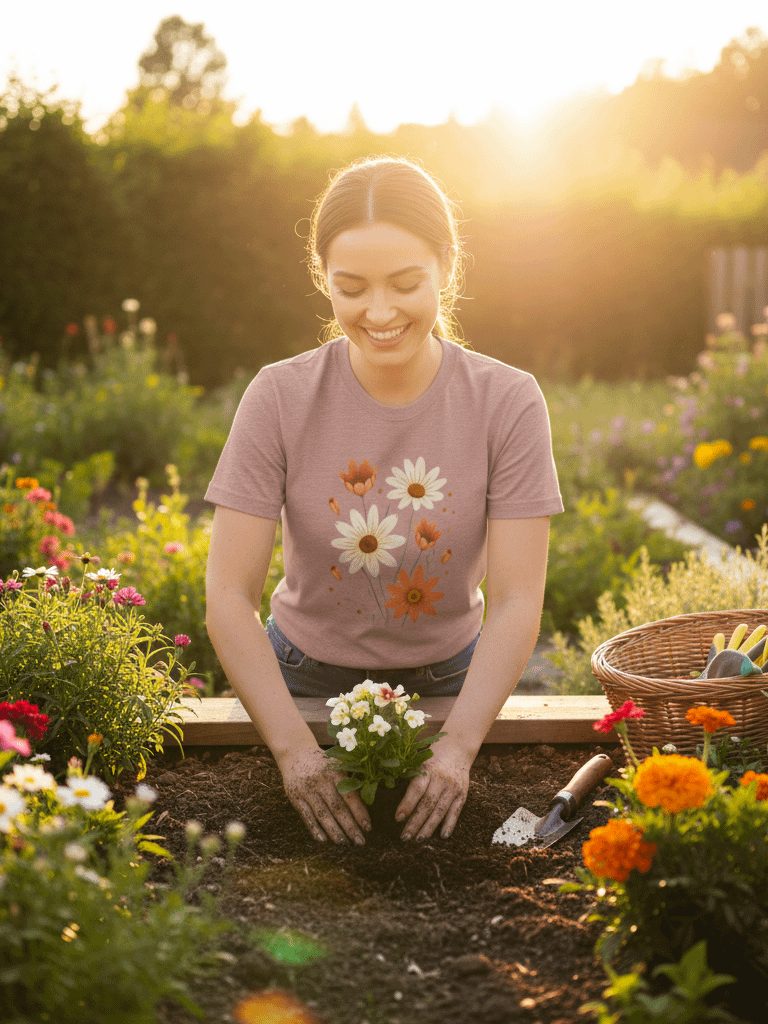 Wildflower Bouquet T-Shirt | Daisy Floral Design Tee | Botanical Nature Lover Shirt | Spring Flower Art product image (9)