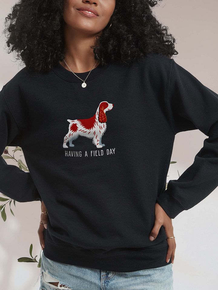 Having a Field Day Sweatshirt (Embroidered) of a Field Spaniel(Liver & White) product image (2)