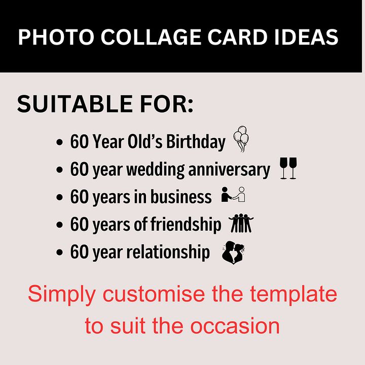 Sixty Year Celebration Card Photo Collage Canva Template product image (2)