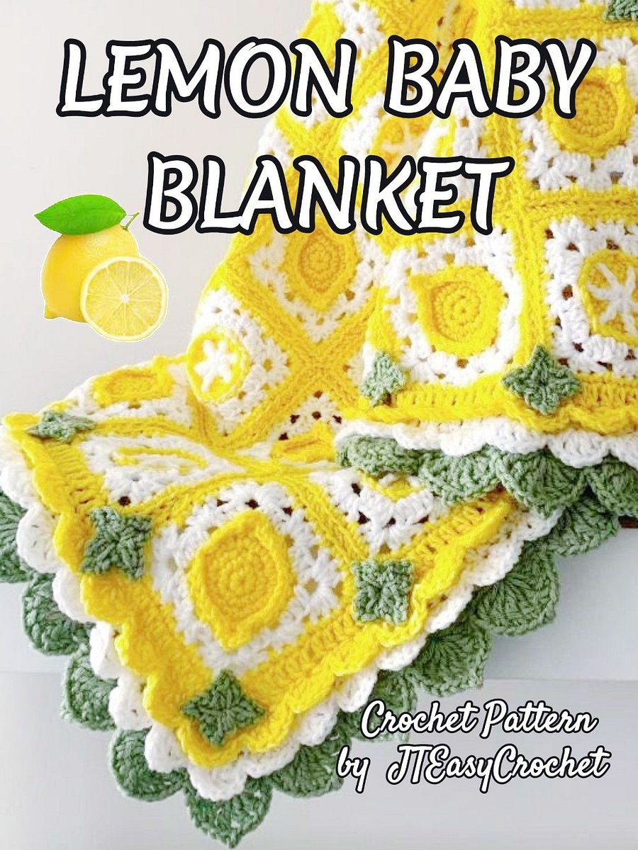Lemon Blanket Crochet Pattern, Fruit Granny Square and Edging, PDF Instant Download product image (3)