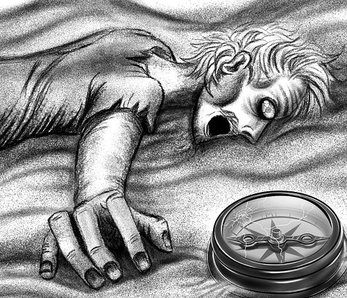 29. NAVIGATOR

A man lies dead in the desert, his navigator discarded in the sand, its directions never understood.

#inktobe...