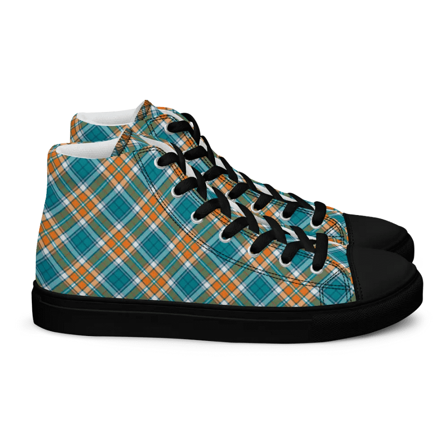 Turquoise and Orange Sporty Plaid Men's High Top Shoes product image (3)