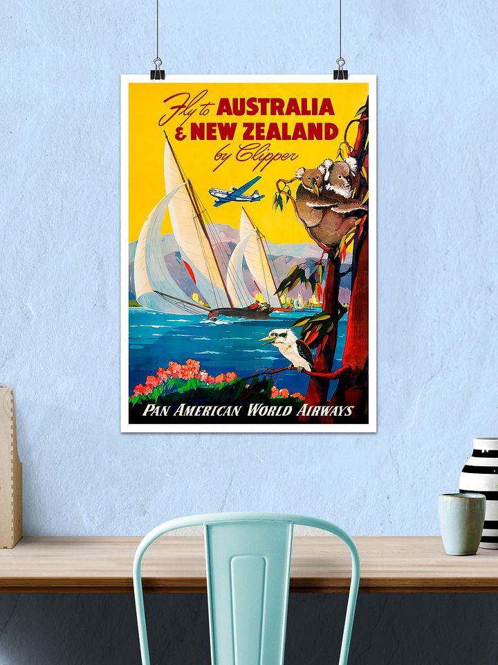Australia & New Zealand by Clipper, 1950s (Pan American poster) — vintage travel poster, retro travel art, propaganda poster product image (2)