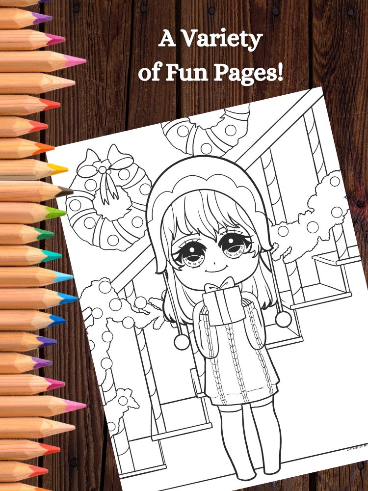 Chibi Girls Christmas Coloring Pages for Kids product image (4)