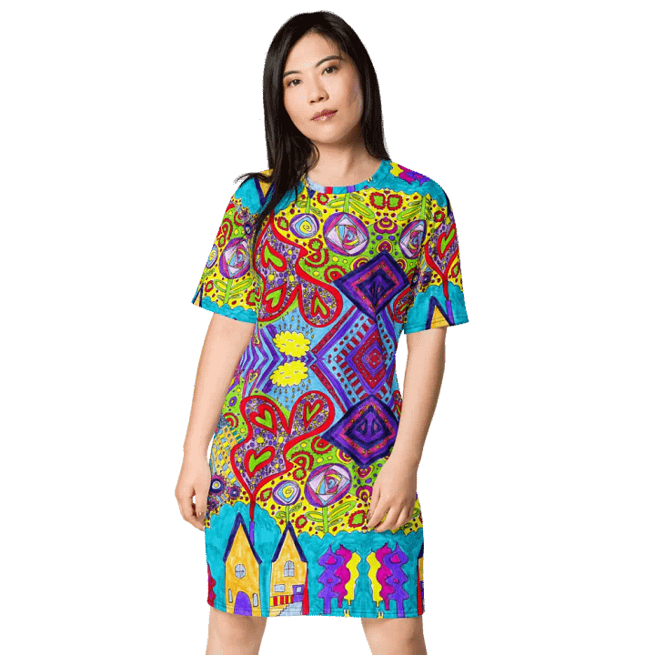 Abstract Doodle Happiness Ladies T Shirt Dress product image (1)