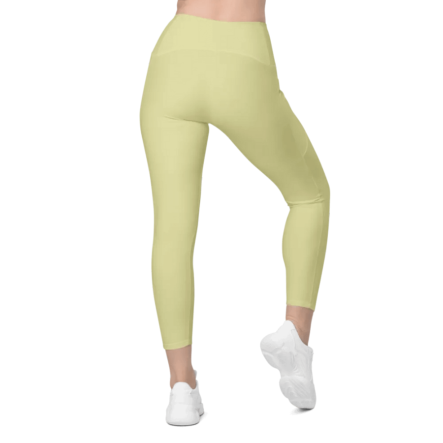 Plain Light Yellow True Summer Women's High Waisted Premium Crossover Leggings with Pockets by Treasure Pie product image (3)