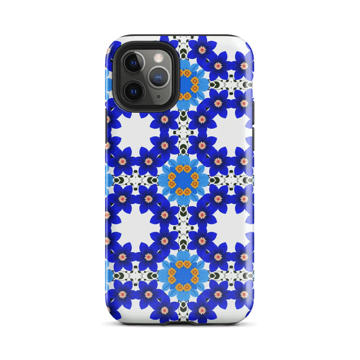 Tough Phone Case for iPhone® - Blue and Yellow Geometric Floral Pattern product image (2)