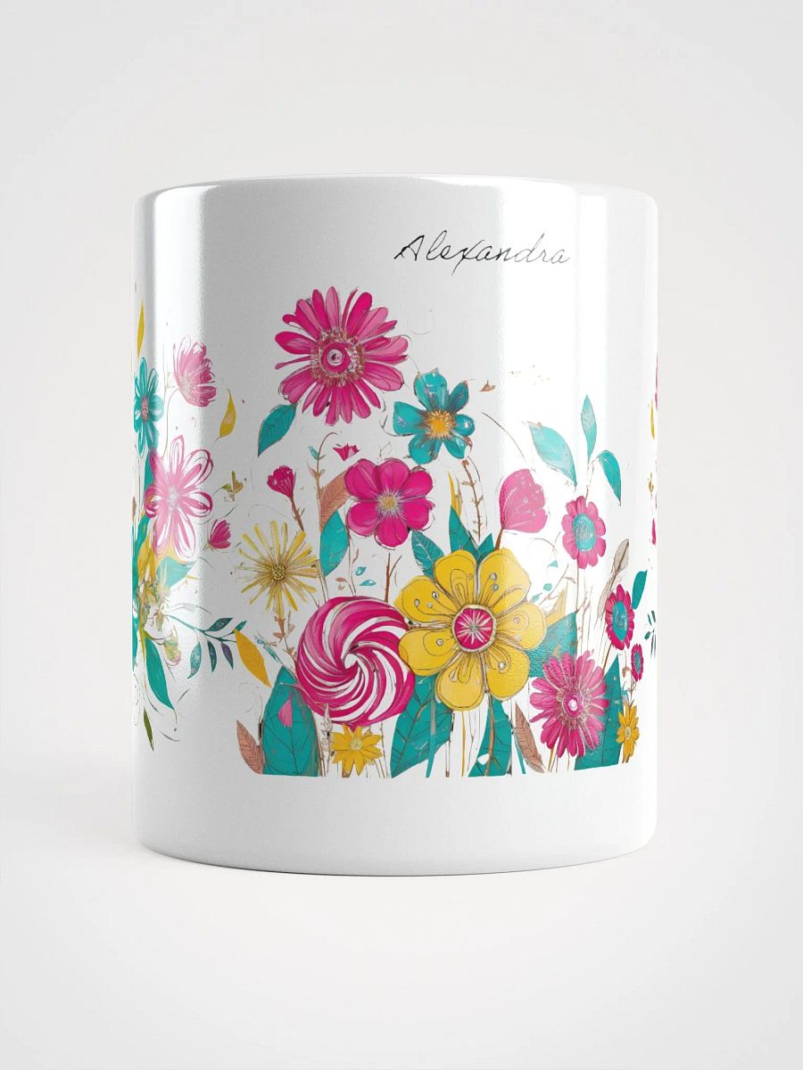 Personalized Artsy Boho Flowers White Glossy Ceramic Mug product image (5)
