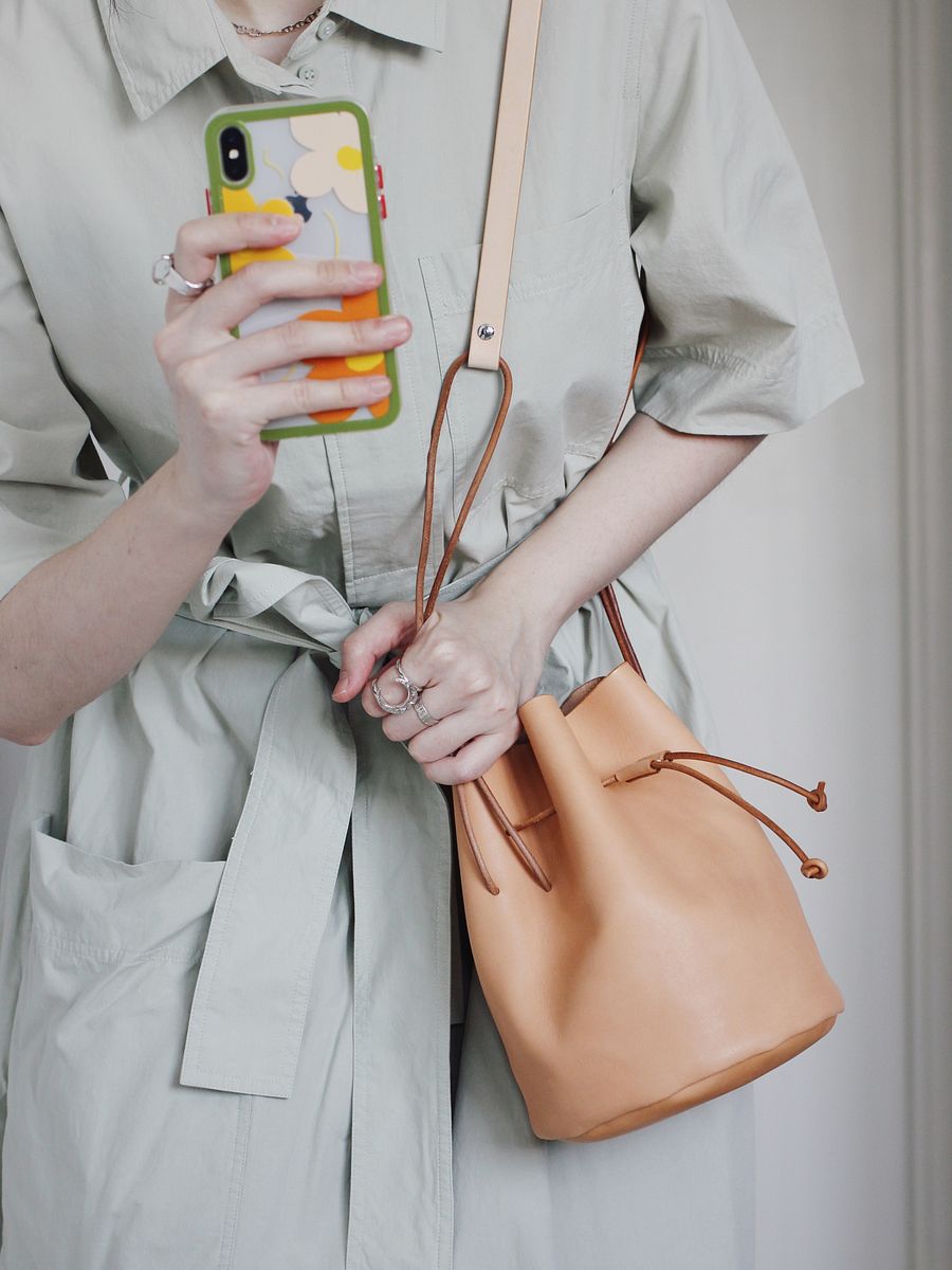 Vegetable Tanned Leather Drawstring Bucket Bag - Small product image (9)