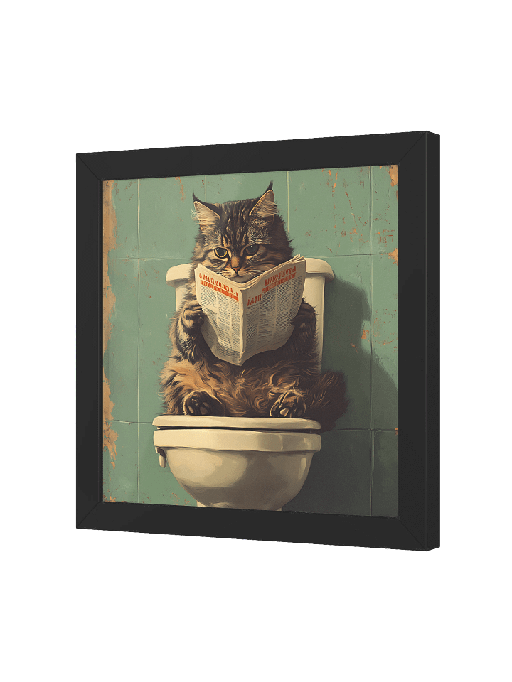 Funny bathroom cat reading newspaper wall art for quirky home decor teal retro aesthetic print for cat lovers gif product image (2)