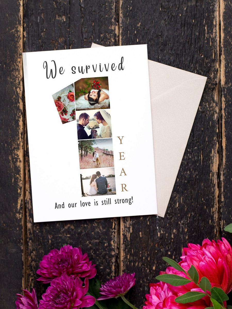 1 Year Anniversary Photo Card Editable Canva Template product image (3)