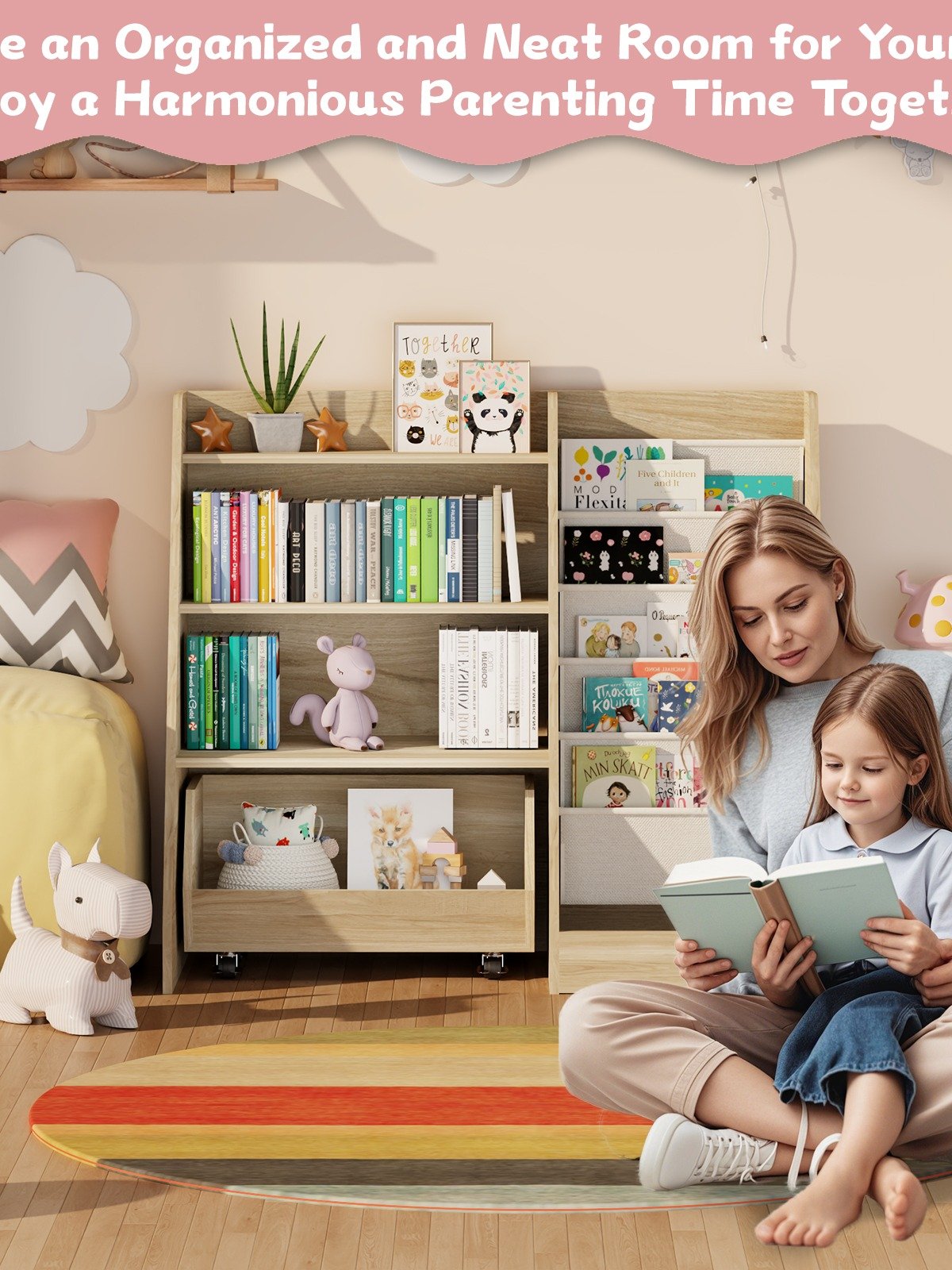 4-Tier Kids Bookshelf and Toy Storage, Book Shelf for Kids Rooms, Wooden bookcase for Toddler Children Baby in Nursery Playroom Living Room - Idea Gifts for Boys and Girls (Oak) product image (6)