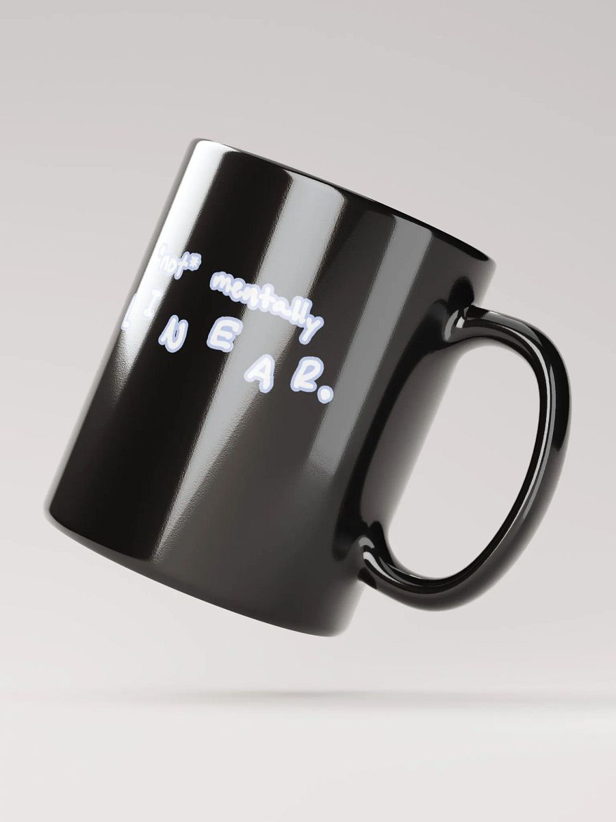 *not* mentally linear (lined design, #BDCAEF) glossy black mug product image (9)