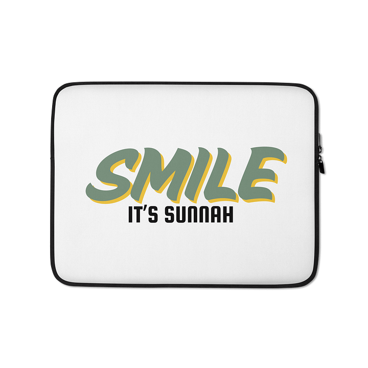 White "Smile It's Sunnah" Laptop Sleeve in Muted Olive product image (1)