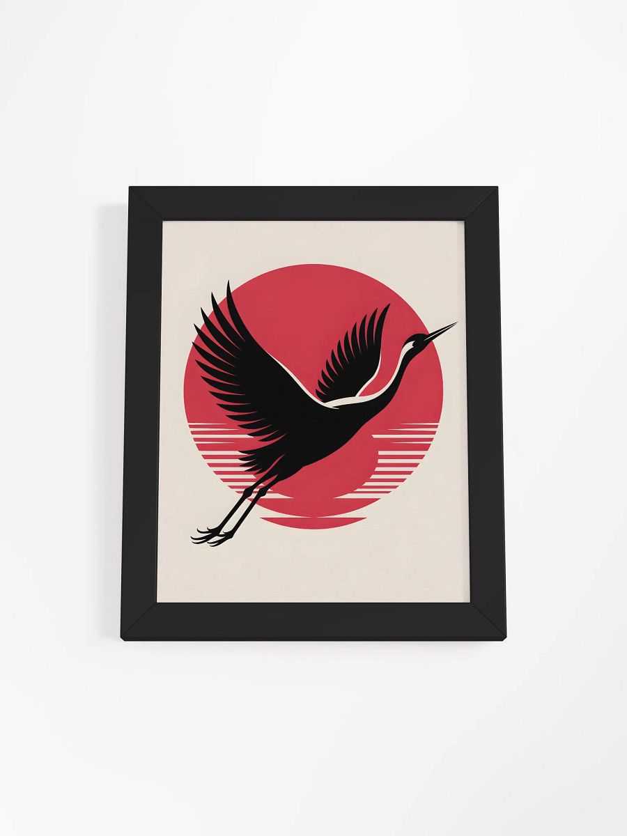 Flying Crane and Sun Framed Print | Japanese Art Wall Decor product image (1)