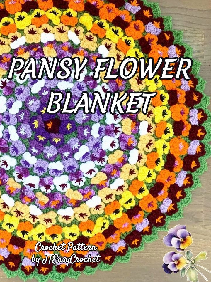 Pansy Flower Round Mandala Blanket Crochet Pattern, Cute Floral Rug product image (1)