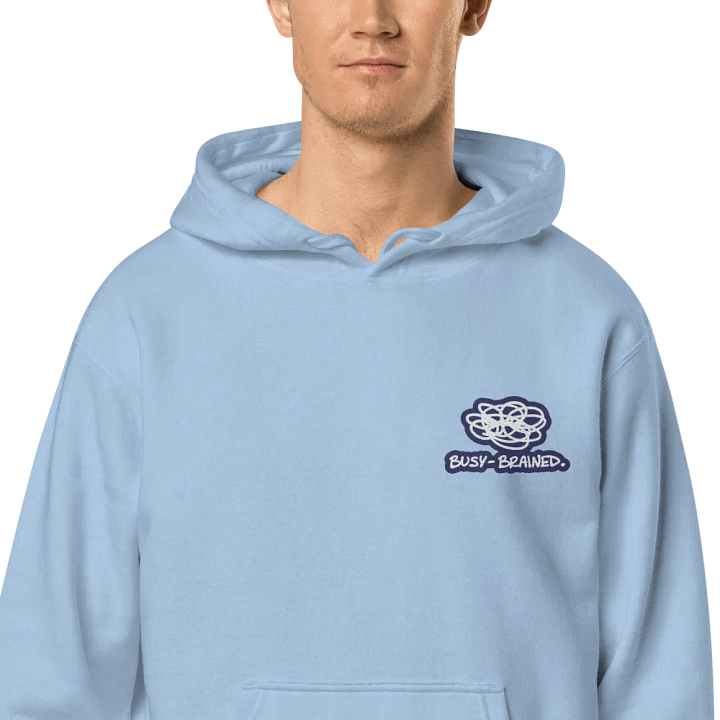 BUSY-BRAINED (L.C. navy bubble design 2) embroidered pigment hoodie product image (1)