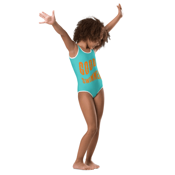 Good Swimmer Orange on Turquoise Kids Swimsuit product image (1)