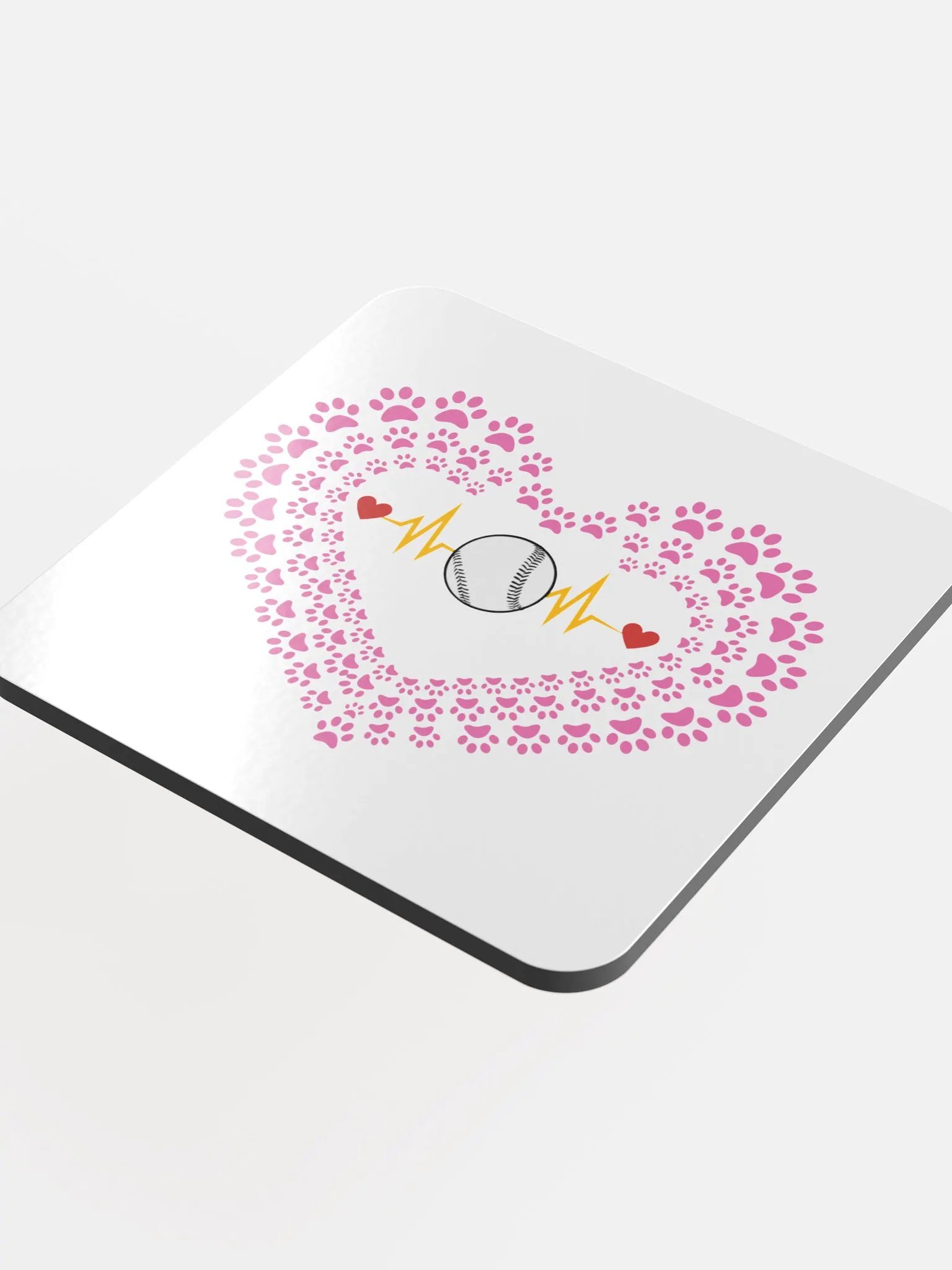 Heart Paw Print Baseball Cork Coaster product image (1)