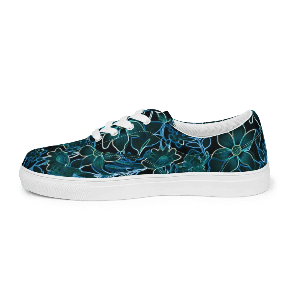 Trippy Floral Teal /Women's Lace-Up Canvas Shoes by Allcolor product image (4)
