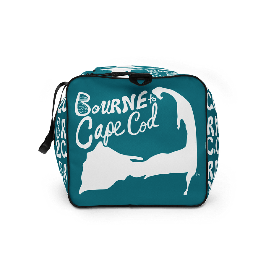 BOURNE to Cape Cod™ | Duffle Bag | BRN.2C.C.™ | Coastal Gym & Travel Gear | 22" All-Over Print Weekender | White Logos on Calm Medium Blue product image (9)