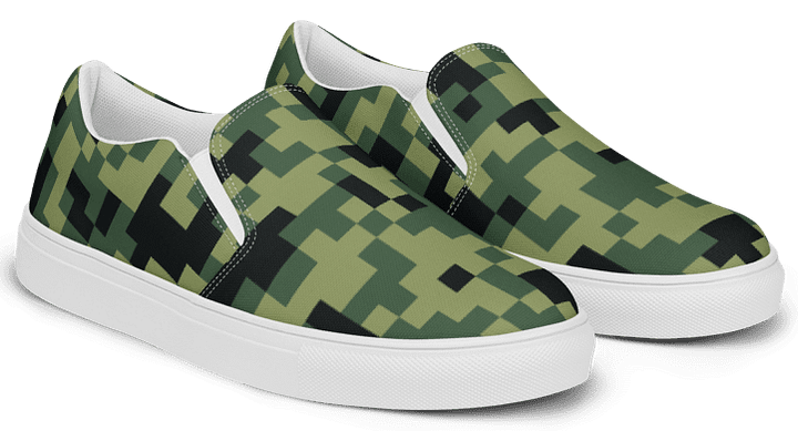 Military Green Camouflage Pixels Camo Pattern Women's Slip-On Canvas Shoes product image (2)