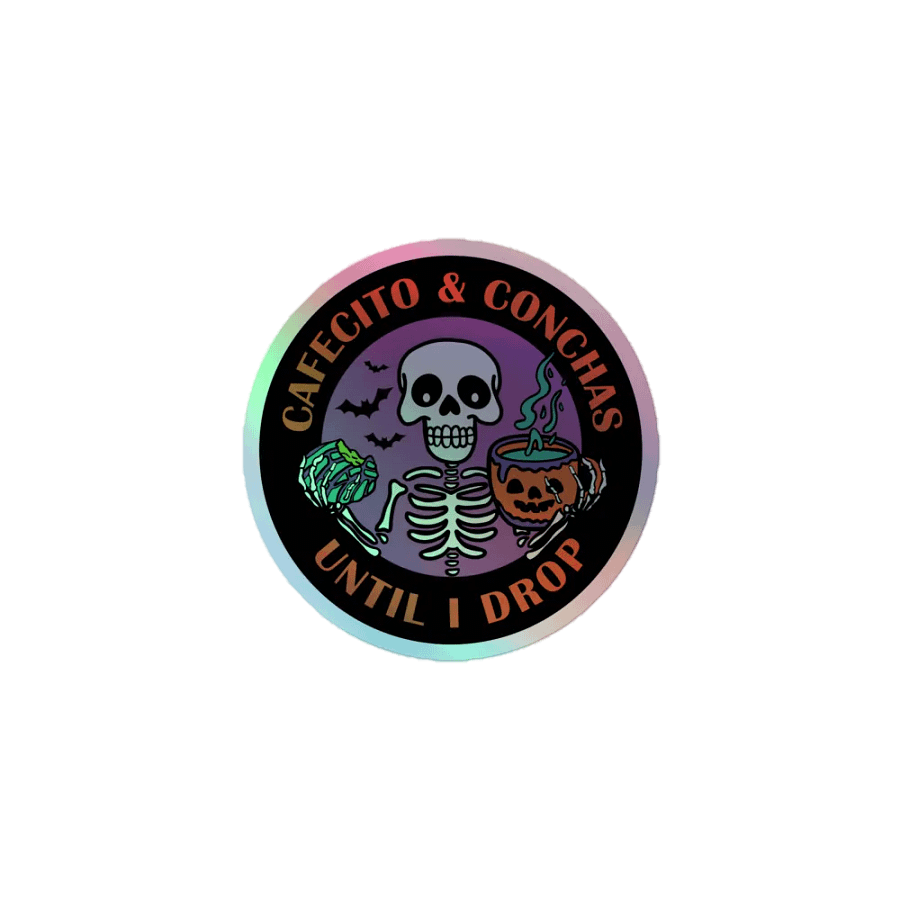 Cafecito and Conchas Halloween Skeleton Holographic Circle Sticker product image (1)