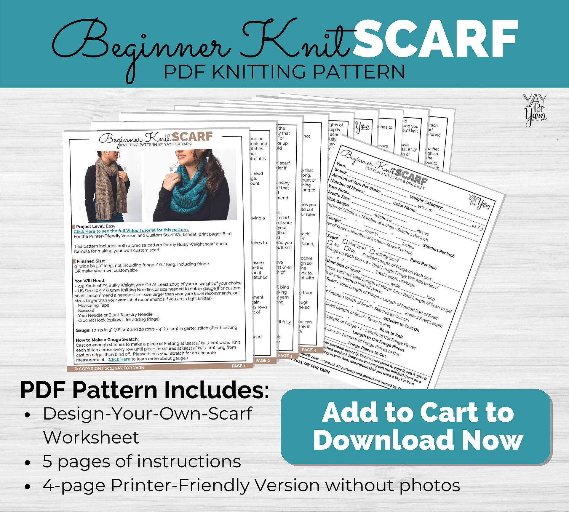 How to Knit a Scarf - PDF Knitting Pattern & Video Tutorial for Beginners product image (2)