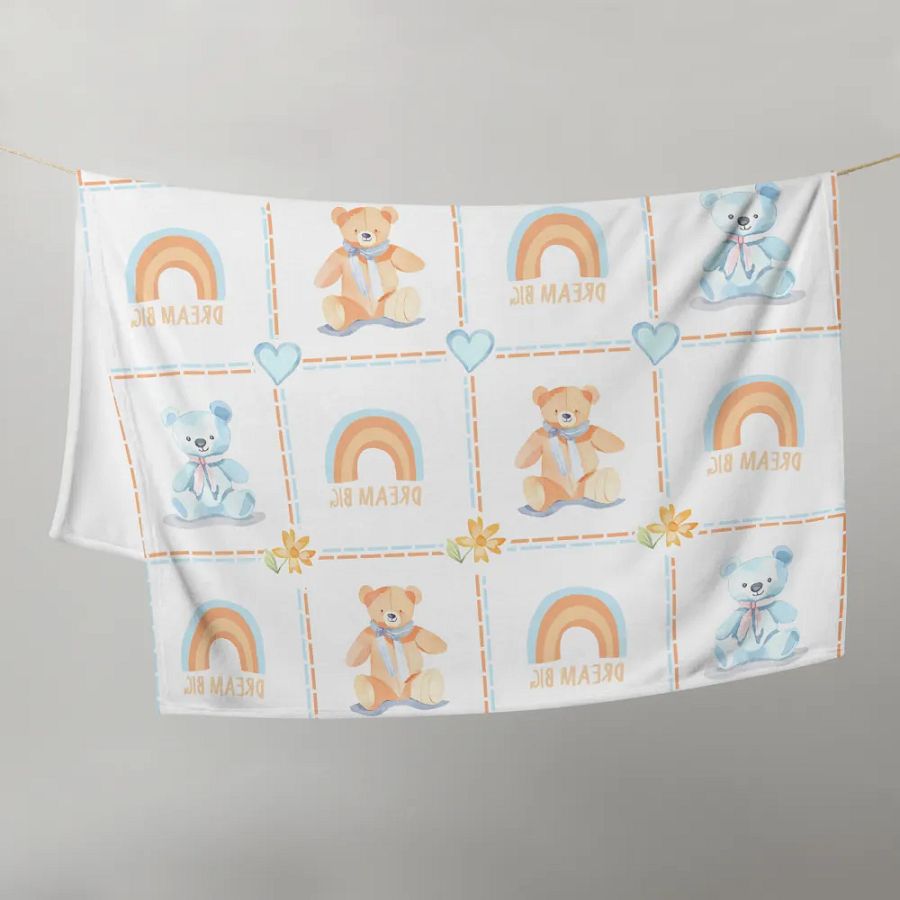 Mantita Para Bebé Ositos, Corazones y Flores en Azul product image (21)