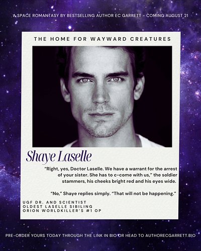Meet Shaye Laselle. 

THE HOME FOR WAYWARD CREATURES (Vol 1) is my new paranormal space romantasy series about the galaxy’s o...