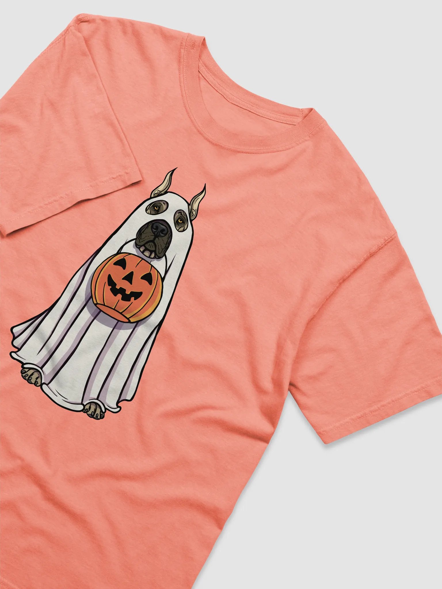Funny Halloween Great Dane(Cropped Ears) T-Shirt | Funny Great Dane Wearing a Ghost Costume and Holding a Pumpkin Basket product image (24)