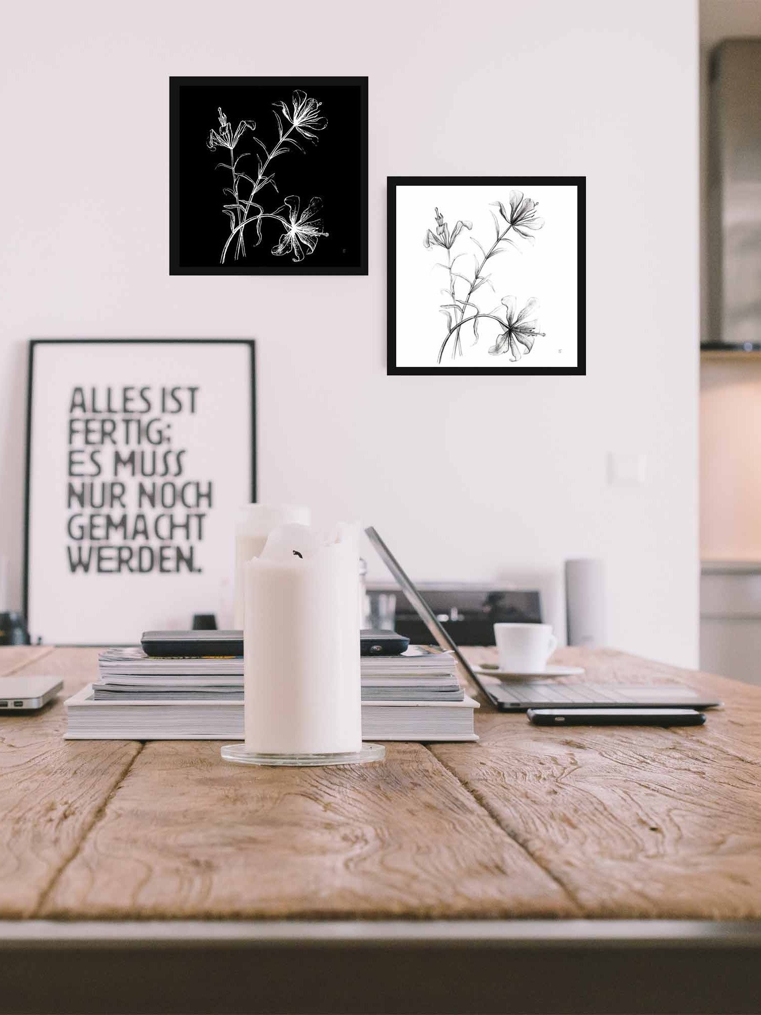 Floral Line Drawing Canvas Art - Wild Elegant Flowers Dark product image (43)