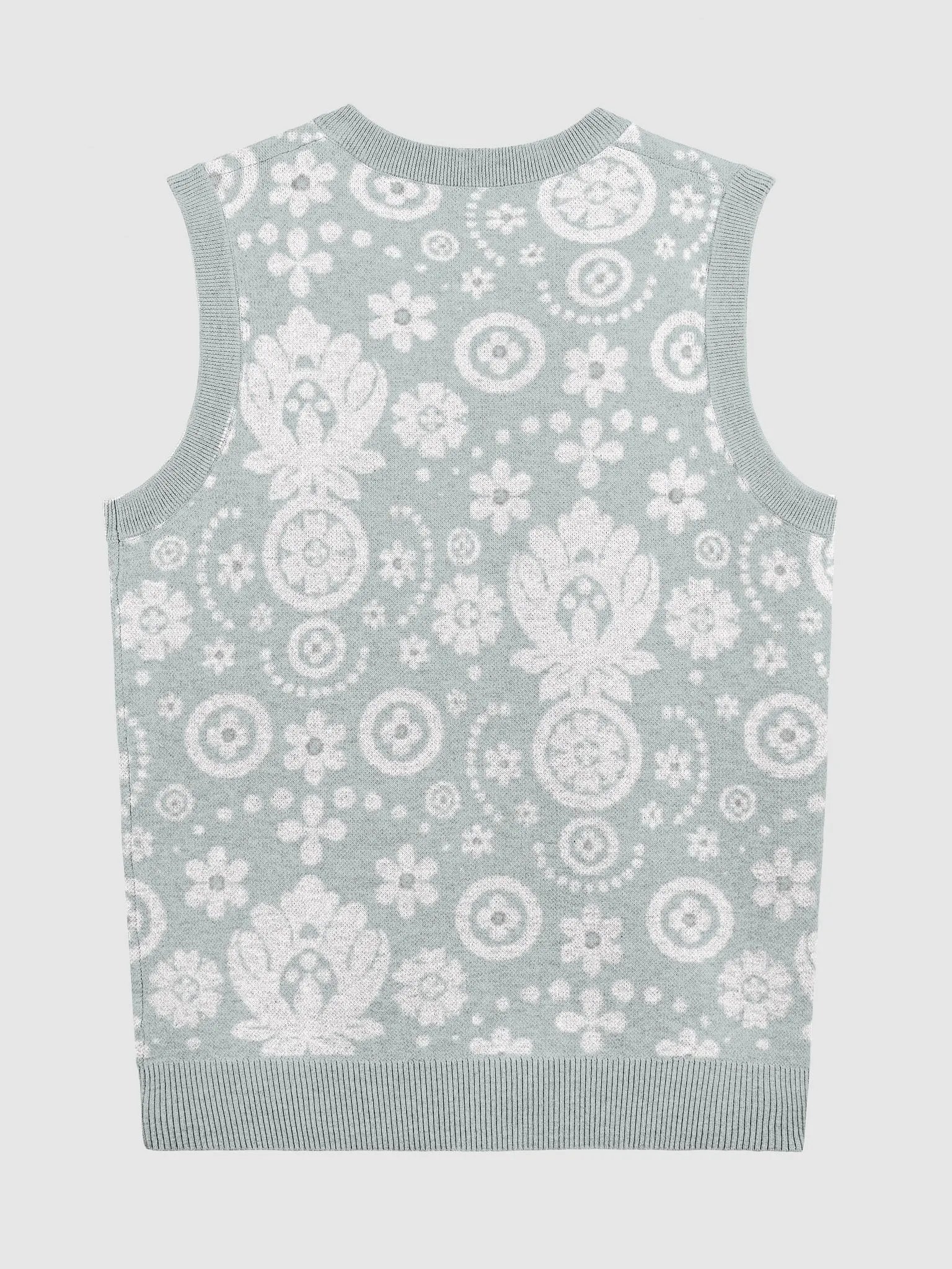 Sage Green Floral Lace Print Knitted Vest product image (2)