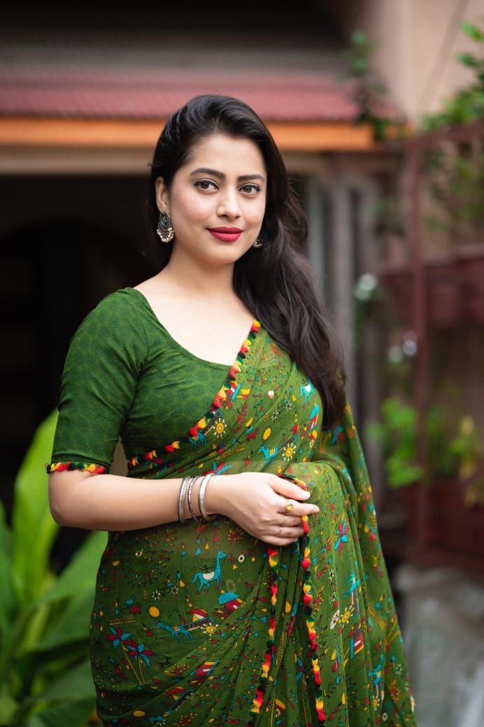 beautifull peinted georgette saree-fancy worli and cartoon prints. product image (3)