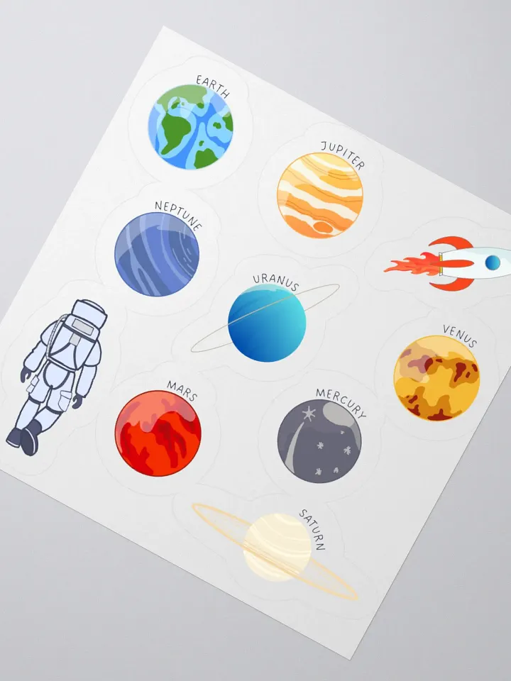 Planet and Astronaut Space Stickers Set – Solar System Kiss-Cut Stickers, Durable for Laptops, Notebooks, and Bottles product image (2)