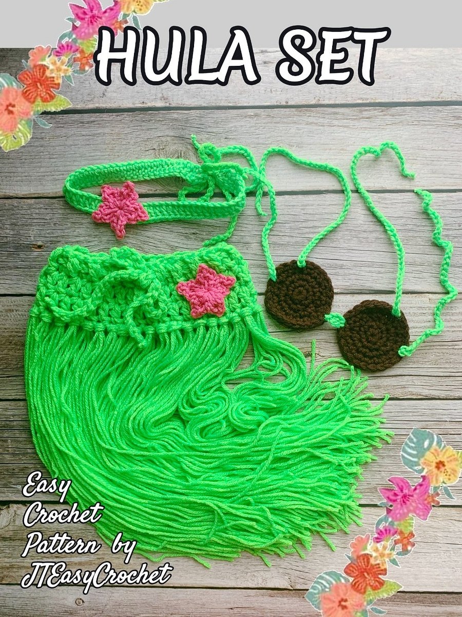Hula Dancer Set Crochet Pattern Hawaiian Baby Photo Prop Outfit Grass Skirt Coconut Bra Hawaii Party Costume product image (5)