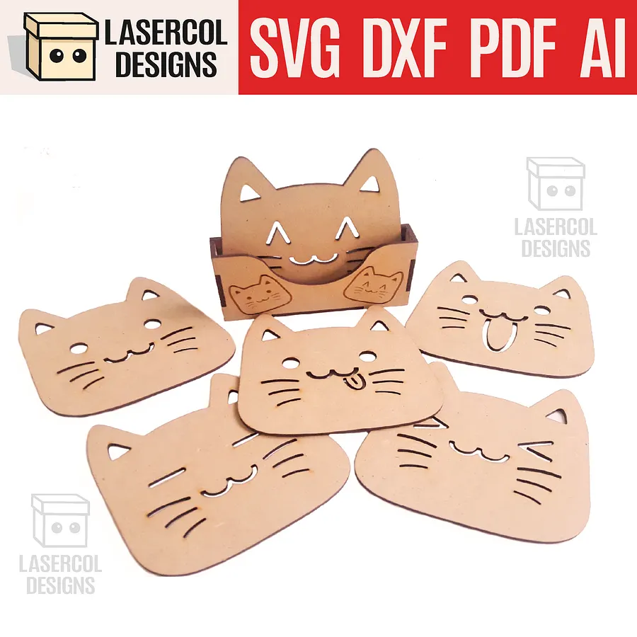 Cute Cat Coasters (6) Set 2 - Laser Cut Files product image (1)