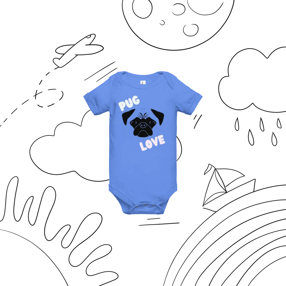 Pug Love Baby Onesie Heather Columbia Blue product image (6)