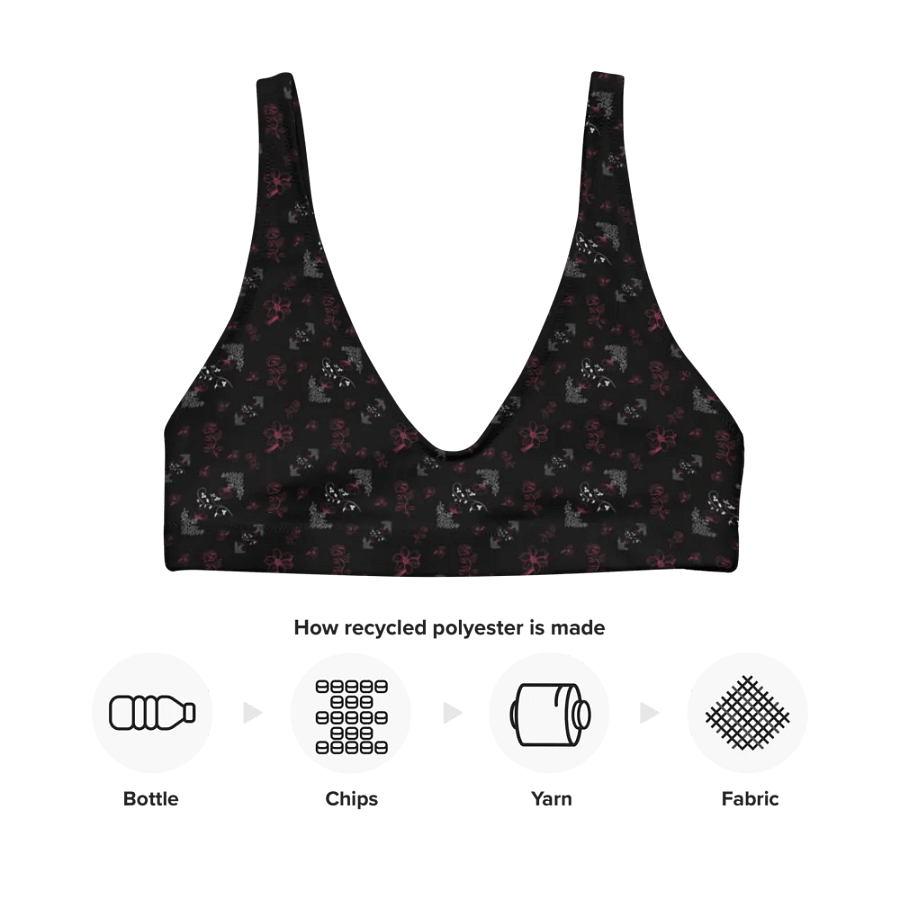 Magenta and White Flowers on Black Eco-Green Padded Bikini Top product image (8)