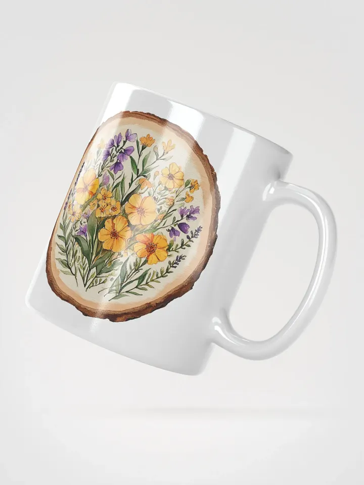 Yellow Orange Wildflower Round Wood Art Ceramic Mug product image (5)