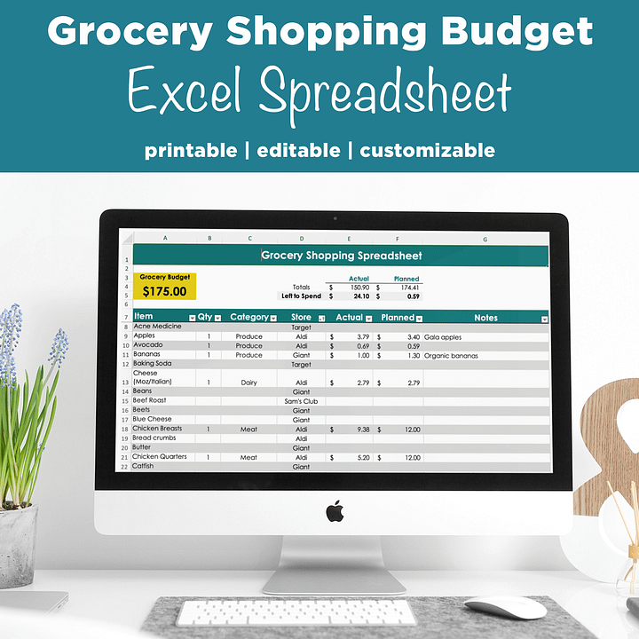 Grocery Budget & Shopping List Excel Spreadsheet Template product image (2)
