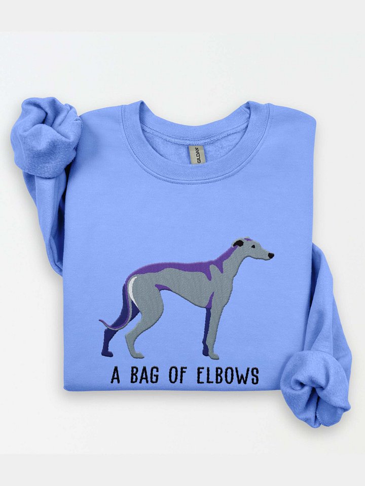 A Bag of Elbows Sweatshirt (Embroidered) of an English Greyhound(Blue) product image (1)