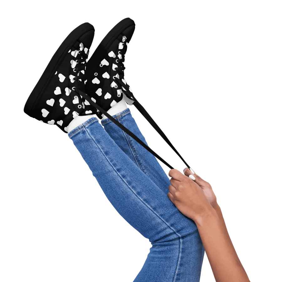 Love Pattern 5 Black and White Ladies High Top Canvas Shoes product image (1)