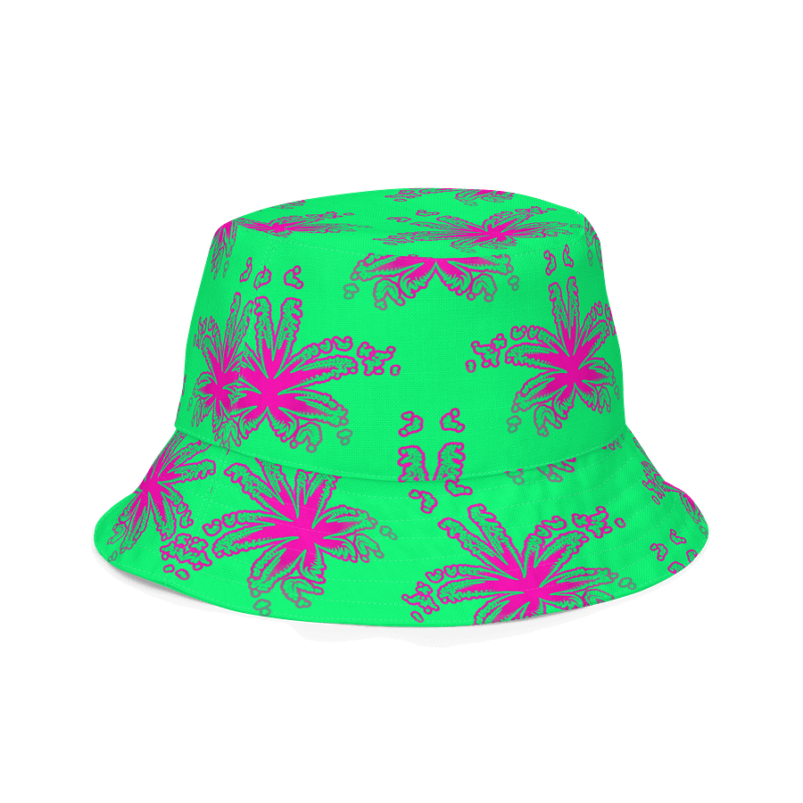 420 Stoner Summertime Reversible Bucket Hat, Cannabis Mint Green Purple Pink Pot Leaf Pattern Accessory product image (5)