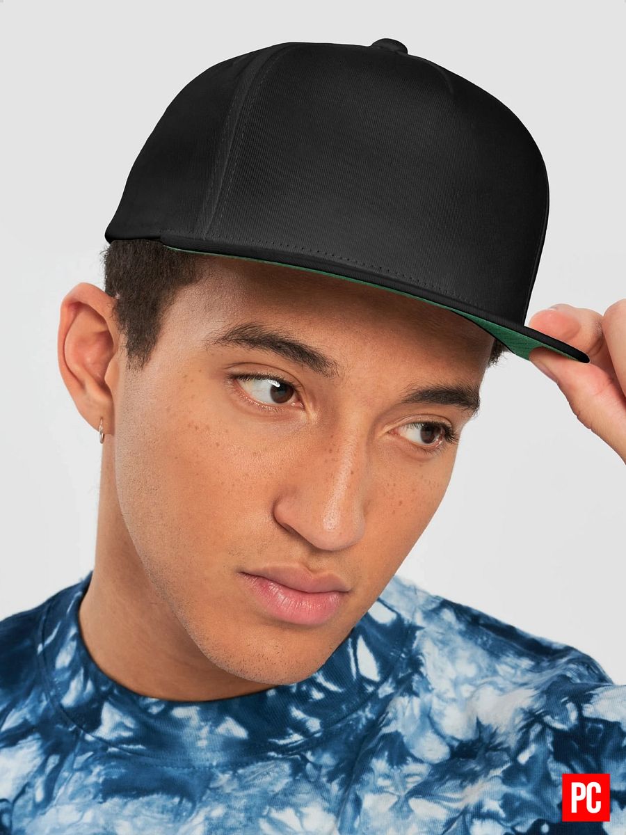Plain Color Black Cotton Twill Flat Snapback Cap product image (2)