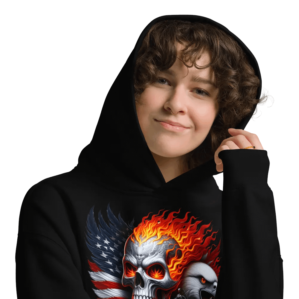 Flaming Eagle Skull Oversized Hoodie #11 product image (9)