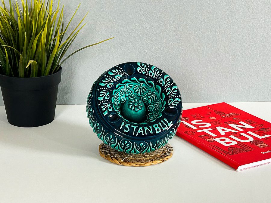 Ceramic ashtray, turquoise/green/emerald — handmade pottery product image (5)