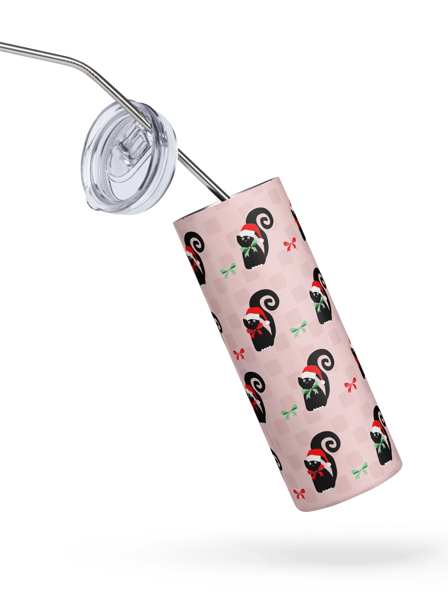 Christmas Kitties in a Row 20 oz Stainless Steel Tumbler with Straw - Pink product image (2)