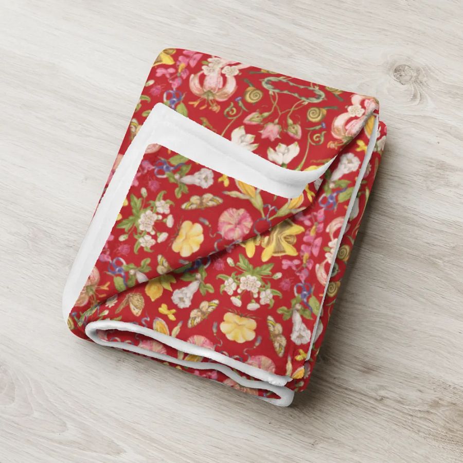 Exotic Blooming Floral Butterfly Red Throw Blanket product image (6)