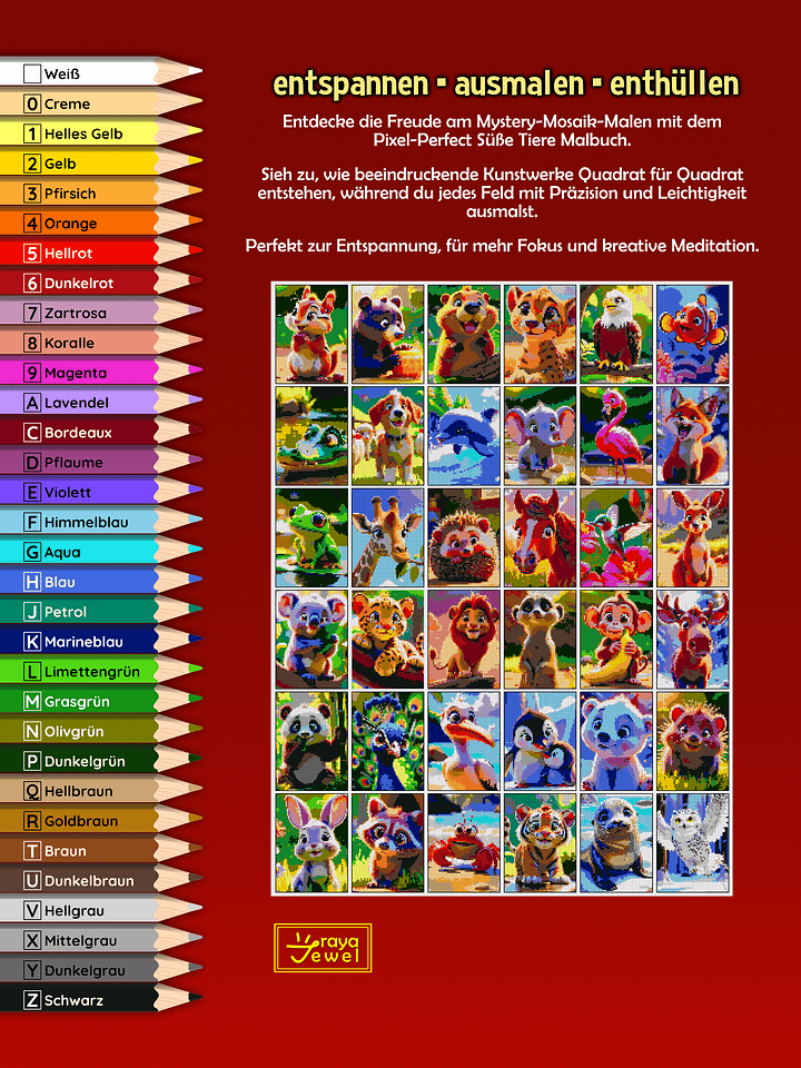 Pixel-Perfect Süße Tiere Pixel Malbuch nach Zahlen - Druckbares PDF product image (2)